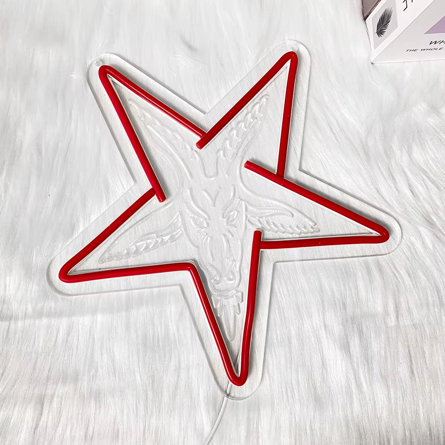 Letrero De Neón Gótico Baphomet, Corderos Tallados Tridimensionales Y Lámparas De Pared Artísticas De Estrella De Cinco Puntas Invertidas, Decoración Del Hogar.