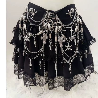 Falda Corta Punk, Gótica, Metalera con Cruces y Accesorios Metálicos