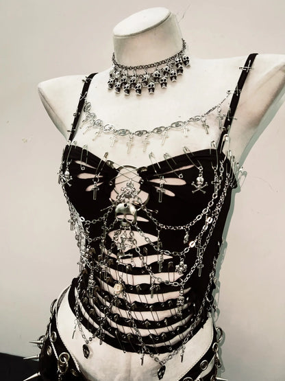 Gothic Tank Tops Punk Tank Tops Y2K Tops Y2K Fashion Y2K Crop Top Y2K Clothes Sexy Top Gothic Clothes Skull Top Bustier Top