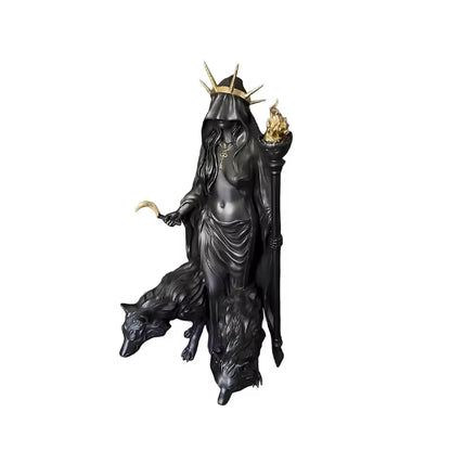 Estatua diosa Hécate resina con perros antorchas y calaveras, escultura gótica mitología griega decoración, version con perros
