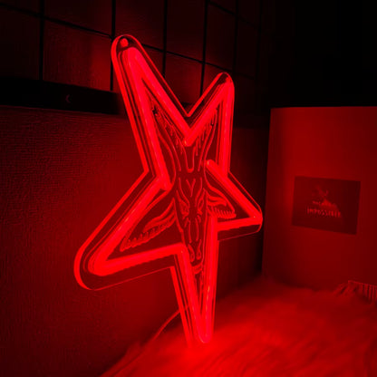 Letrero De Neón Gótico Baphomet, Corderos Tallados Tridimensionales Y Lámparas De Pared Artísticas De Estrella De Cinco Puntas Invertidas, Decoración Del Hogar.