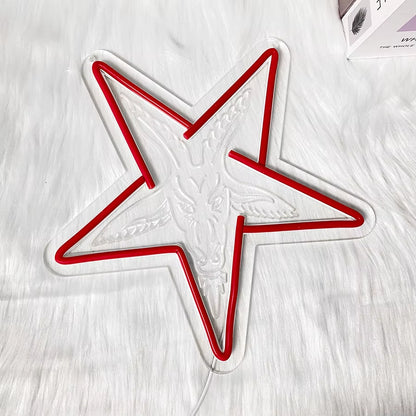 Letrero De Neón Gótico Baphomet, Corderos Tallados Tridimensionales Y Lámparas De Pared Artísticas De Estrella De Cinco Puntas Invertidas, Decoración Del Hogar.