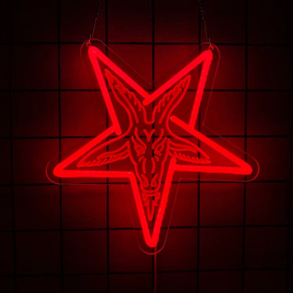 Letrero De Neón Gótico Baphomet, Corderos Tallados Tridimensionales Y Lámparas De Pared Artísticas De Estrella De Cinco Puntas Invertidas, Decoración Del Hogar.