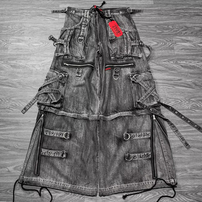 Pantalones anchos holgados dark unisex con multibolsillos desgastados, vaqueros streetwear alternativos estilo urbano gótico