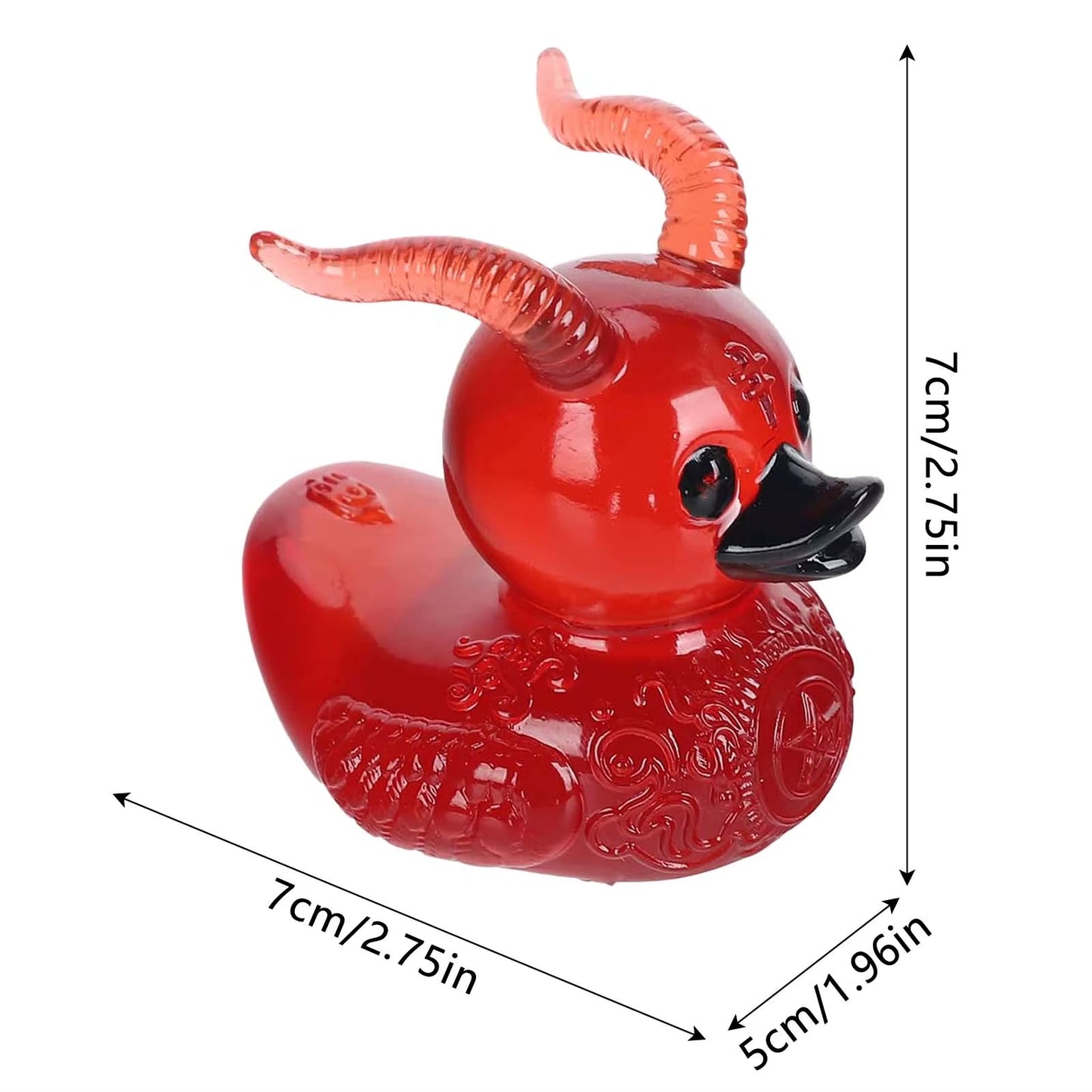 Medidas de un pato de decoración rojo satánico punk de resina.