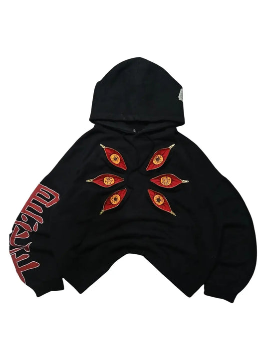 Sudadera negra y roja con capucha  inspirada en Kokushibo de Demon Slayer, con seis ojos para hombre, hoodie gótica oversized anime streetwear Harajuku
